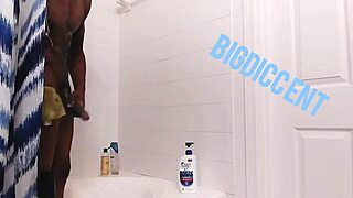 stroking his hard dick in the shower