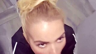 horny couple has risky sex in a public toilet