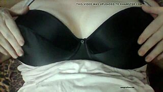 girl plays with her tits and pierced nipples