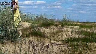 Mommy on beach 3 shows curvy mature exhibitionist