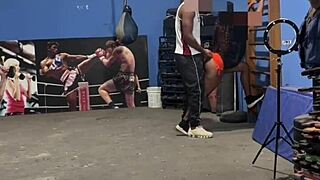 Gym trainer pounds wet brunette ass