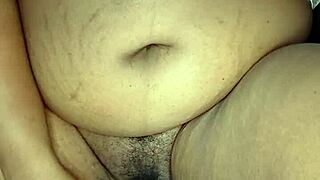 Ebony stepmother masturbates her big wet pussy hard