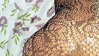 Fishnet milf gets cummed and fucked multiple times