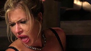 Busty blonde rough fucked in bondage while choking and gagging
