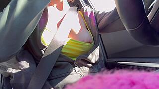 italian big tits milf artemisia love flashes nipples while driving