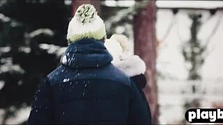 Horny couple enjoyed sensual sex on a winter day