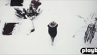 Horny couple enjoyed sensual sex on a winter day