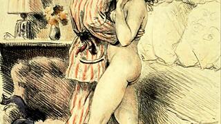 Vintage erotic art piece on display