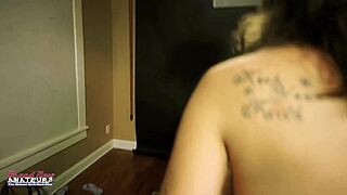 petite inked coed gives sloppy rimjob and swallows
