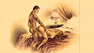 Vintage erotic art piece on display