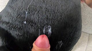 cum on my black fur downjacket during this intense blowjob session