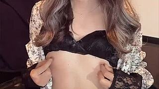 crossdressing japanese ladyboy quietly masturbates in one piece outfit