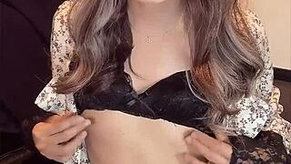 crossdressing japanese ladyboy quietly masturbates in one piece outfit