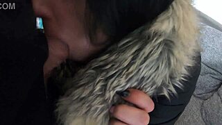 cum on my black fur downjacket during this intense blowjob session