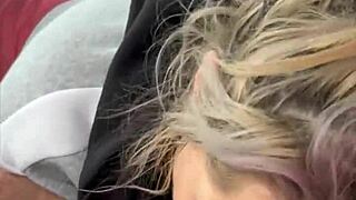 streetwalker sucks cum off guys dick after facial outdoors
