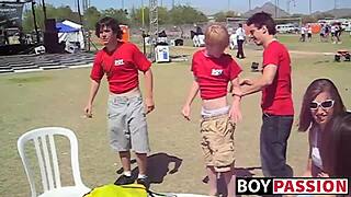 hung twinks celebrate their time with outdoor kissing