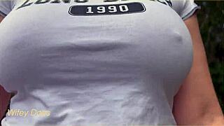 wifey is braless in public with her perfect tits flashed