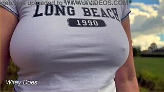 wifey is braless in public with her perfect tits flashed