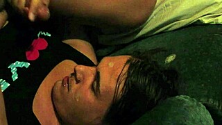 Hot babe receives anal fingering with prostate milking face slapping and huge facial