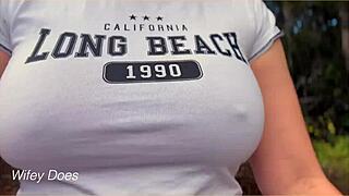 wifey is braless in public with her perfect tits flashed