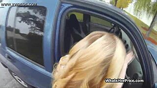 golden haired teen bends over for money