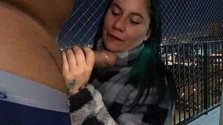 Friend gives balcony blowjob before hard fuck