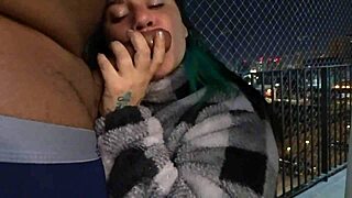Friend gives balcony blowjob before hard fuck