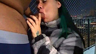 Friend gives balcony blowjob before hard fuck
