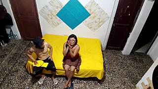 Busty housewife brings her lover home and they want to record a homemade porn video