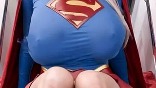 3d ai cosplay blonde shows big tits in superman pov solo