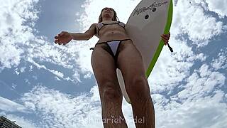 big bush body boarding beach babe shows it all