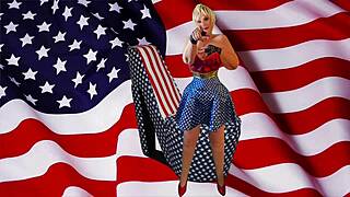 granny licks patriotic stick then gets dick creampie