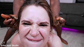 Sexy milf lady buxxx gets first dp. Three black cocks pound her