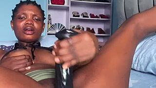 Squirting and creamy dora pussy with a black dildo solo masturbation