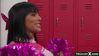 Cheerleader uses her hard spirit stick on him