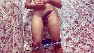 novinho shows big cock under underwear outdoors