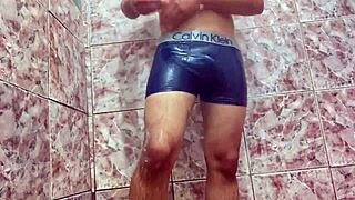 novinho shows big cock under underwear outdoors