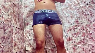 novinho shows big cock under underwear outdoors