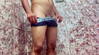 novinho shows big cock under underwear outdoors