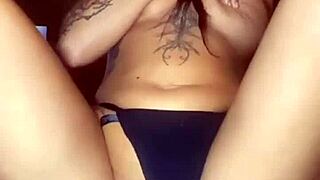 Tattooed teen 18+ goth fingers herself hard