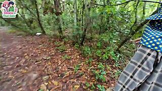 thai teen shows pussy while picking berries in forest