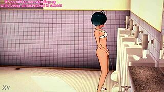 almost naked girl pisses in bathroom