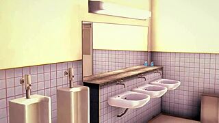 almost naked girl pisses in bathroom