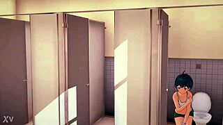 almost naked girl pisses in bathroom