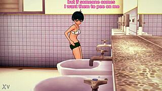 almost naked girl pisses in bathroom