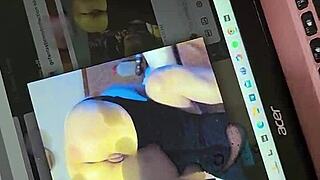 Tribute five sub jerking his cum over his laptop over my ass pic