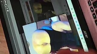 Tribute five sub jerking his cum over his laptop over my ass pic