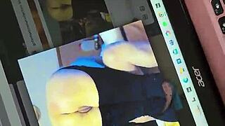 Tribute five sub jerking his cum over his laptop over my ass pic