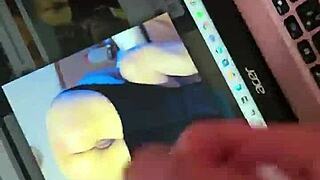 Tribute five sub jerking his cum over his laptop over my ass pic