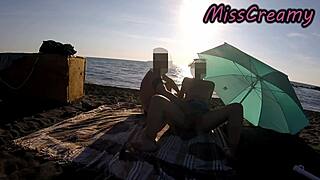 Beach french teacher public masturbation voyeur stranger helps squirt